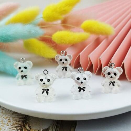 ApeUr 10pcs/pack 3D Transparent Bear Resin Charms Lovely Bow Bears Earrings Pendant DIY Fashion Jewelry Accessories Handmade