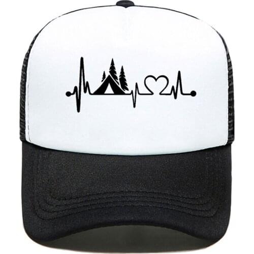 Men Women Parent-child Tent Camper Heartbeat Lifeline Monitor Printing Baseball Cap Funny Casual Hats Mesh Visor Outdoor Sun Hat