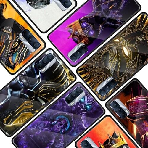 Marvel Black Panther for OPPO Realme 7i 7 6 5 Pro C3 XT A9 2020 A52 Find X2Lite Luxury Tempered Glass Phone Case Cover