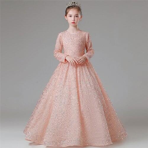 Children Girls Elegant appliques Florals Wedding Evening Party Ceremony Princess Fluffy Dress Kids Model Show Catwalk Piano Wear