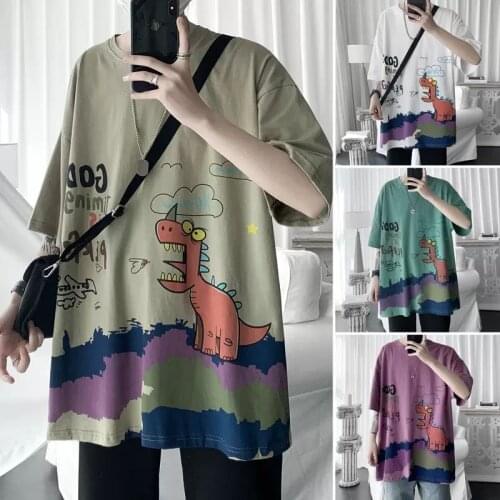 T-shirts Men Summer Streetwear Casual Tee Shirt New 2020 Korean Style Cartoon Print Hip Hop Oversized Tops Tees