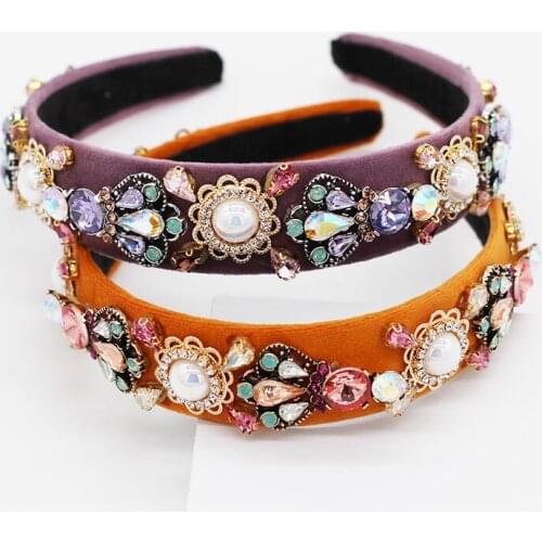 Geometric rhinestones with colored rhinestones New Baroque color luxury rhinestone geometric cocktail personality headband 611