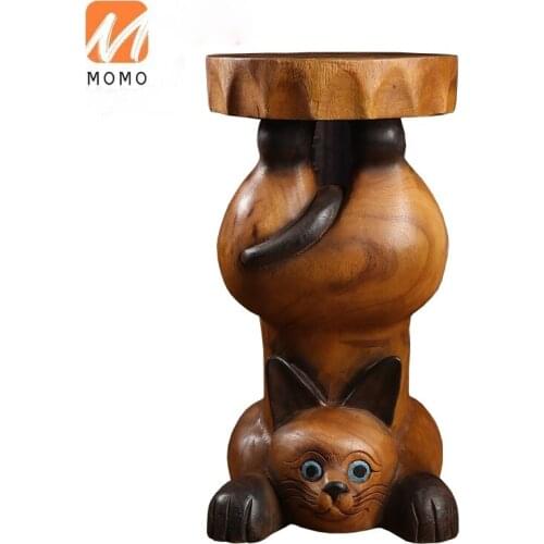 High-End Simple Luxury Solid Wood Inverted Cat Stool Creative Home Hand Carved Animal Shoe Changing Stool Log Retro