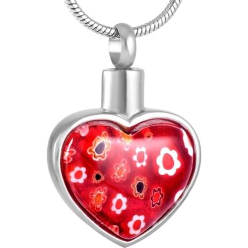 IJD8427 Womens Cremation Jewelry Millefiori Glass Heart Ash Necklace Urn Memorial Keepsake Pendant+Free Plastic Funnel