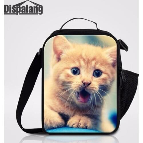 Dispalang Personalized Shoulder Lunchbox Cute Cat Prints Insulated Lunch Bag Cooler Lunch Box Bag For Children School Lancheira