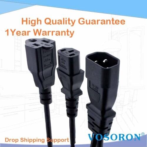 Power Y Type Splitter Adapter Cable Single IEC 320 C14 Male to C13 + Nema 5-15R Female Short Cord for Computer host display