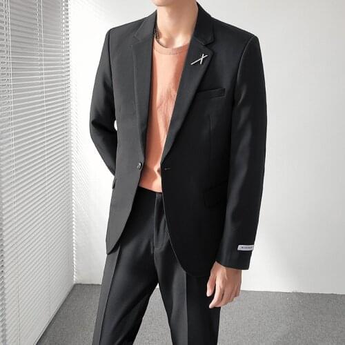 2021 Solid Color Wedding Suits for Men Business Formal Casual Suits Loose Office Work Party Prom Tuxedo 2 Pieces Blazer Trousers