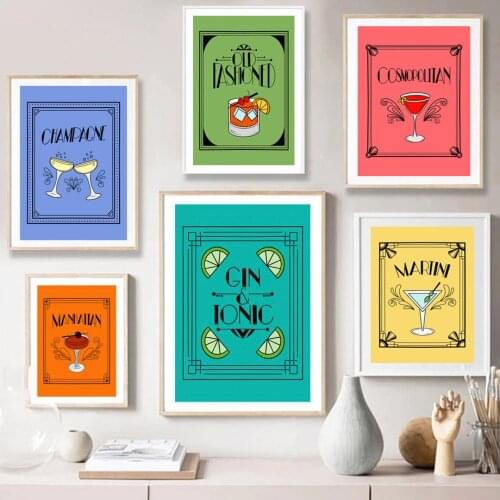 Cocktail Wine Glass Abstract Illustration Wall Art Canvas Painting Nordic Posters And Prints Wall Pictures For Living Room Decor