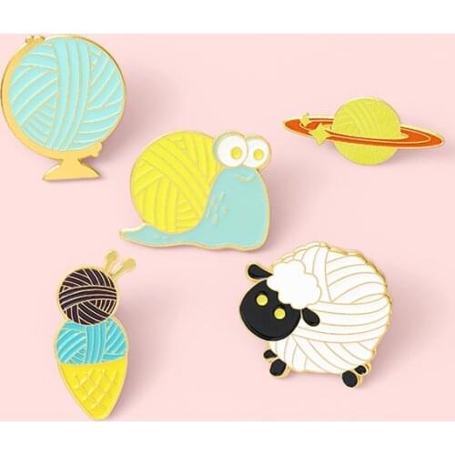 Creative Cartoon Yarn Ball Badge Fashion Cute Snail Sheep Planet Ice Cream Metal Enamel Brooch Fun Lapel Backpack Jewelry Gift