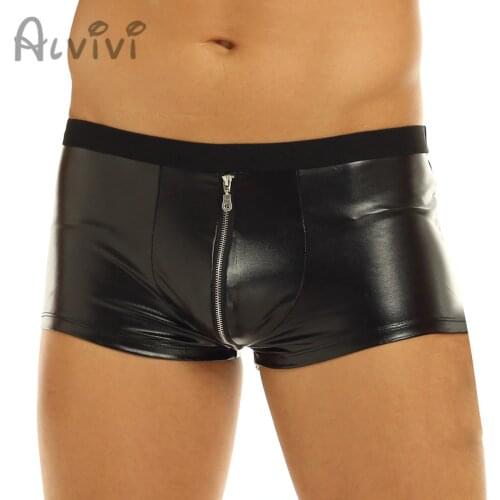 Alvivi Men Gay Underwear Boxer Latex Leather Boxershort Sissy Panties Clubwear Male Boxeur Homme Underpants Mens Zipper Briefs
