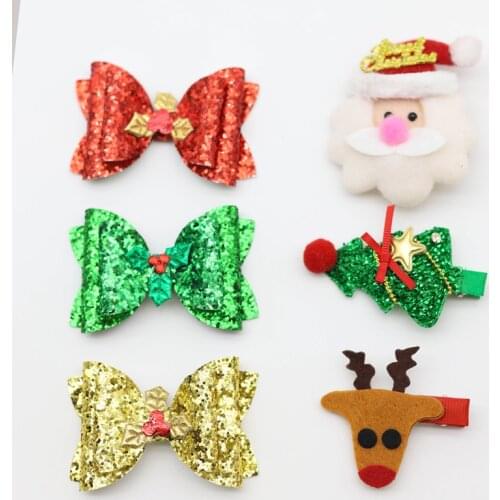 Set Christmas Glitter Hair Accessories Girls Kids Shiny Headwear Christmas elk tree Santa Claus Side Hair Clip Cute Doll Hairpin