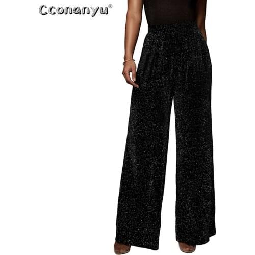 Sexy Loose Wide Leg Pants Women Mid Waist Sequin Summer Women Trousers Casual Party Pants