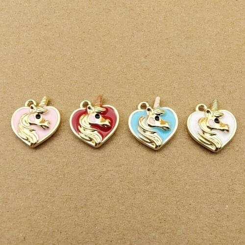10pcs 16x19mm enamel heart unicorn charm for jewelry making fashion earring pendant necklace and bracelet charms