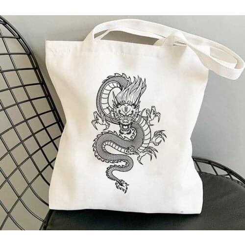 Shoulderbags Handbag Classic Vintage Dragon Printing Canvas Bag Shopper Bag Harajuku Large Women Bags Capacity Punk Gothic Style