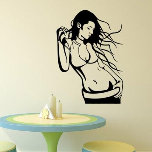 Blowing Hair Sexy Girl Wall Stickers for Living Room Art Decor Vinyl Wallpaper Decals Bedroom Sexy Style Art Murals K896