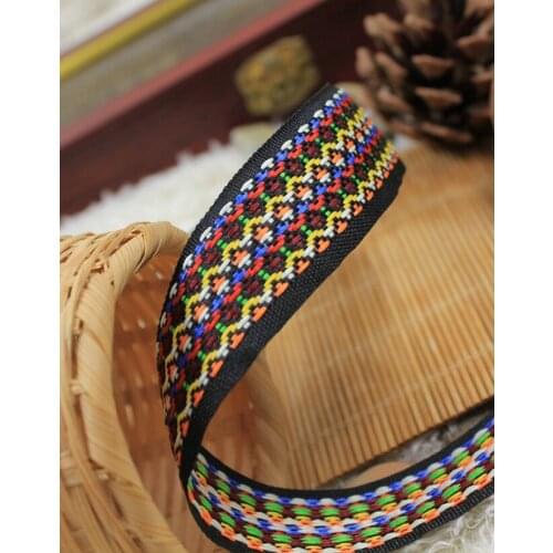 Highquality Color mosaic webbing (24mmx10YD) National wind embroidery Polyester Woven Jacquard Ribbon DIY Accessories lace tape