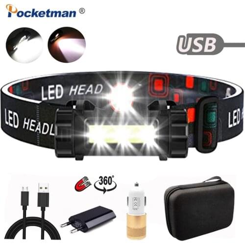 XP-G Q5 Built-in USB 18650 Rechargeable Battery Torch LED Headlamp COB Work light 2 Mode With Magnet Waterproof Mini Headlamp