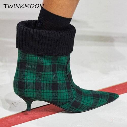 Vitage Plaid Woman Winter Boots 2020 Ankle Boot Low Heels Shoes Short Plus Inside Warm Winter Shoes Celebrity Runway Booties