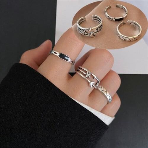 2021 New Punk Ring for Women Men 6pcs/set Minimalist Smooth Gold-plated Geometric Metal Ring Party Jewelry bijoux femme