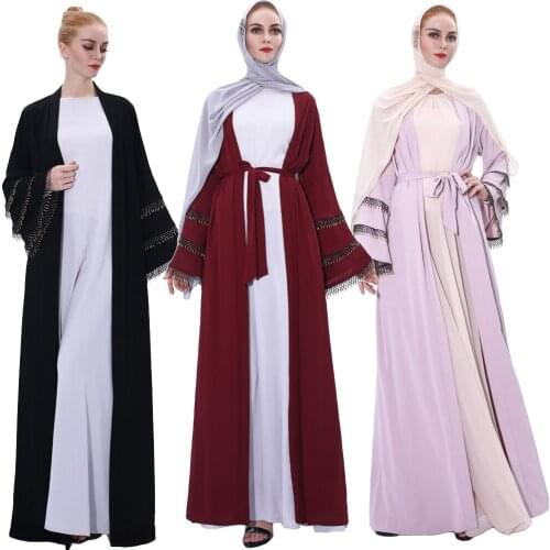 Dubia Style Muslim Abaya Kaftan Open Front Jilbab Islamic Maxi Women Dress Flare Sleeve Caftan Jilbab Robes Arabic Cardigan Gown
