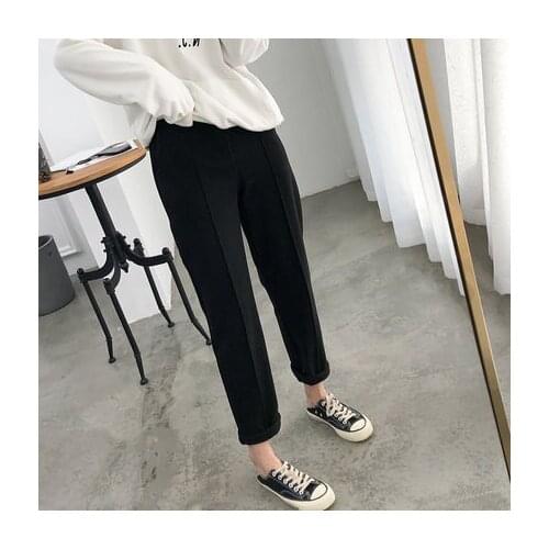 2020 New Winter Women Woolen Harem Pants Thick Ankle-length Pants Loose Casual High-waist Knit Straight Trousers for Female