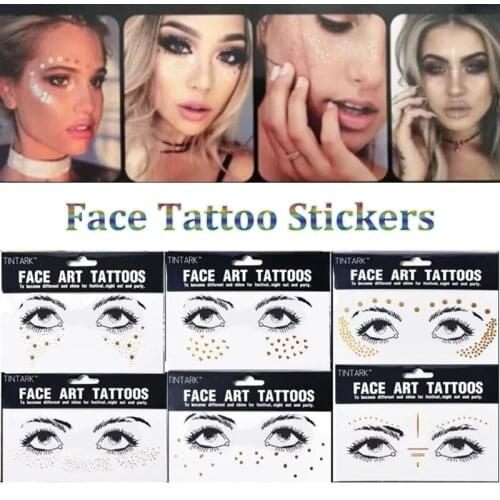 1pc Flash Tattoo Waterproof Stars Choker Pattern Freckles Gold Face Tattoo Body Art Sticker Eye Decals Bride Tribe Girl Party