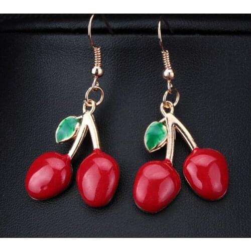 2015 New Fashion Lovely Red Cherry Earrings Sweet Cute Cherry Design Drop Earrings For Women XLL189