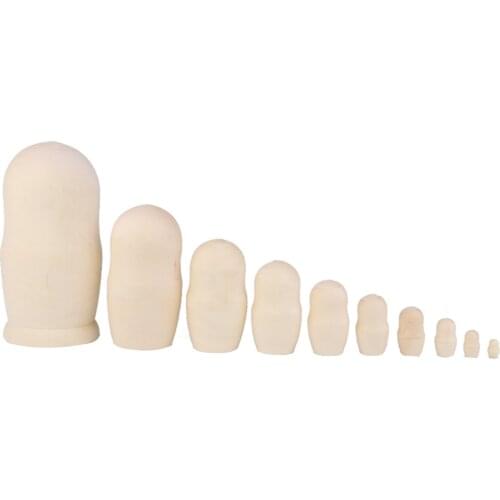 5.9 inch Unpainted Blank Wooden Nesting Dolls, DIY Russian Traditional Matryoshka Doll, Set of 10