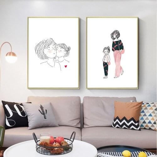 Sketch Abstract Line Mother and Daughter Canvas Painting Posters And Prints Art Wall Picture For Living Room Nordic Home Decor