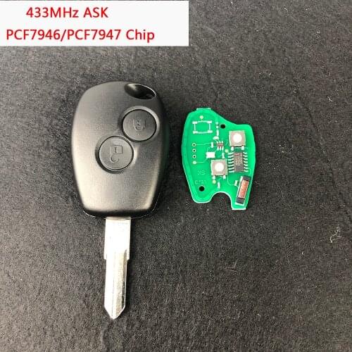 OkeyTech Car Remote Key For Renault Clio DACIA Logan Sandero 2 Buttons Remote Fob 433MHZ With PCF7946 PCF7947 Chip VAC102 Blade