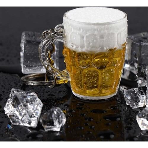 Creative Cool Lovely Mini Resin Crafts Beer Car Keychain Unisex Women Men Simulation Beer Cup Pendant Keyring Car Accessories