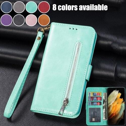 Zipper Flip Wallet Case For Samsung S20 S21 Plus Back Buckle Leather For Galaxy Note 20 Ultra Note10 Phone Coque Book Cover Etui