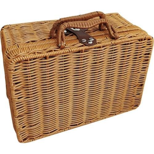 Suitcase Rattan Storage Box Basket Woven For Picnic Outside Party Travel Living Room Clothes Toy Wooden Seagrass Baskets Wicker