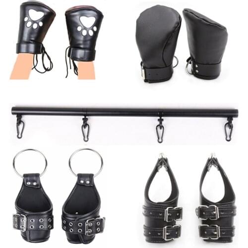 Black Padded PU Leather Fist Mitts Gloves Restraint ,Removable Spreader Bar, Dog Craw Protect Glove BDSM Roleplay Sex Toys