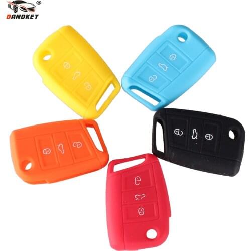 DANDKEY 3 Buttons Silicone Car Key Case Cover For VW Polo Golf 7 Tiguan For Skoda Octavia Kodiaq Karoq For SEAT Ateca Leon Ibiza