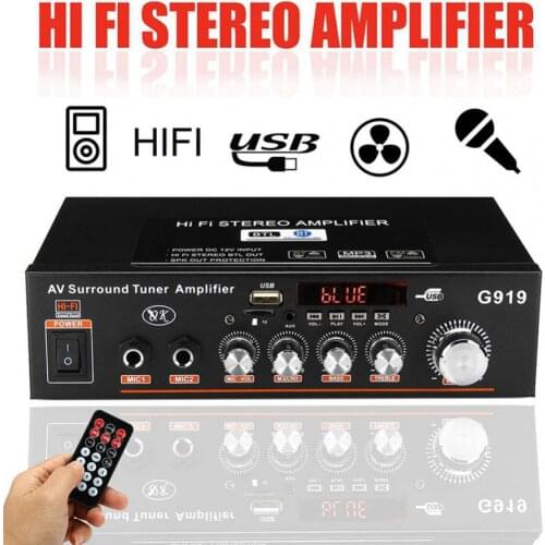 Home Bluetooth Power Amplifiers USB Audio Amplifier FM Subwoofer Amplifier Home Theater Bass Treble Sound System Mini Amplifier