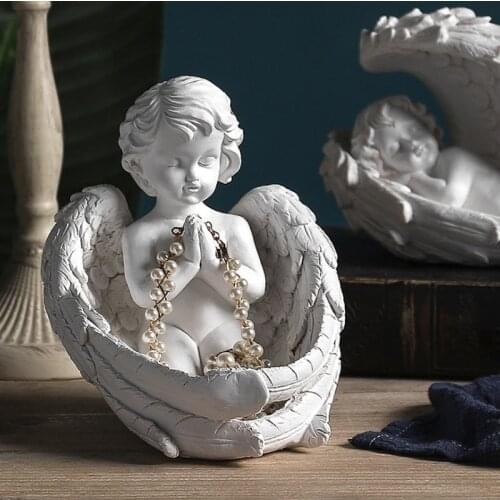 European Resin Showcase Decoration Sculpture Resin Angel Baby Miniature Model Figurines Jewerly Storage Home Decor Ornaments