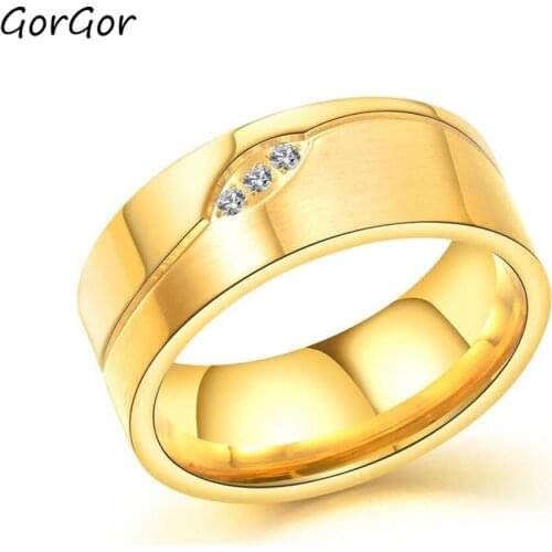 GorGor Rings Men Stainless Steel Pattern Mosaic Rhinestone Gold-color Simplicity Temperament Gift Fashion Accessories TJ-639