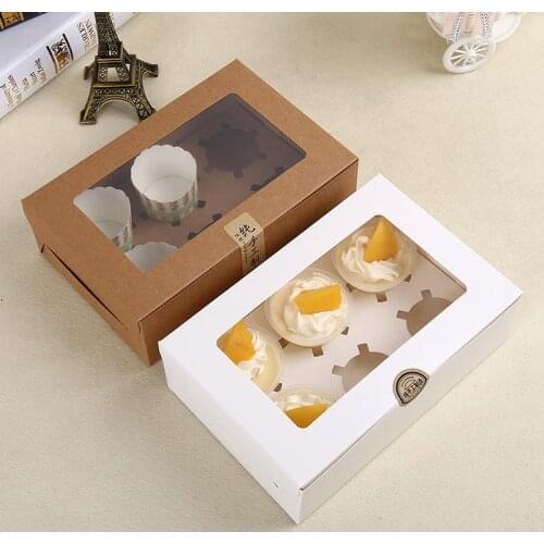 Kraft Card Paper Cupcake Box 6 Cup Cake Holders Muffin Cake Boxes Dessert Portable Package Box Six Tray Gift Favor SN1101