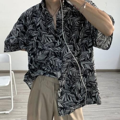 Summer Men Women Shirt Summer Leaves Print Short Sleeve Shirts Lapel Neck Casual Shirts Couple 2021 Hip Hop Streetwear M-2XL