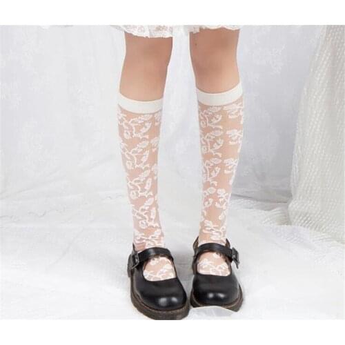 Lolita Girl Sweet Crystal Lace Flower Printed Design Stockings JK Socks D350