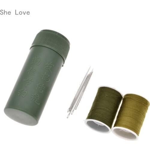 Chzimade Mini Sewing Kit Cylinder Case Portable Travel with Threads Needles Craft Sewing Box Set Army Green
