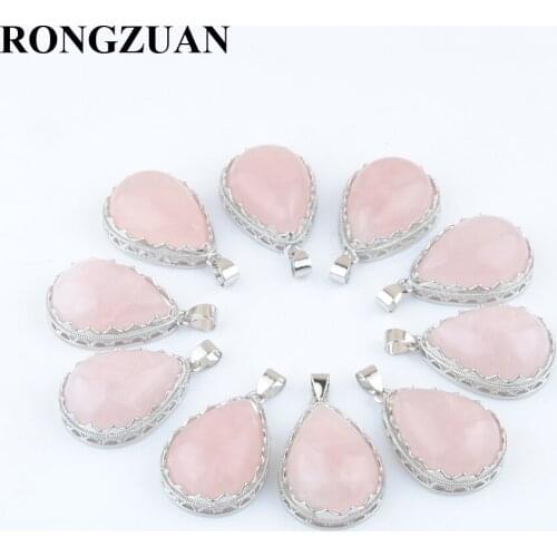 Wholesale 10Pcs/Lot Women Dangle Natural Stones Drop Shape Rose Quartzs Beads Pendulum Pendants For Necklace Jewelry TN3714