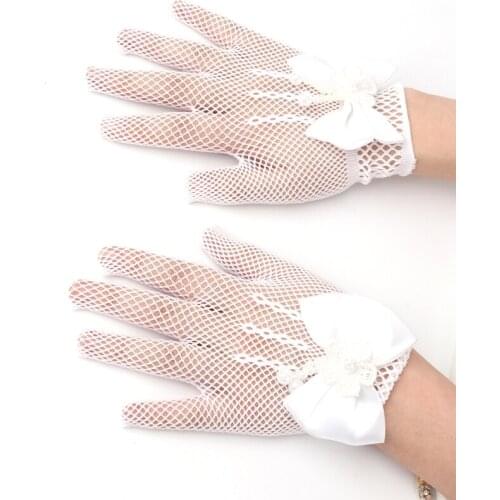 Girls Gloves Princess Mesh Dress Accessories Hollow Bow Knot Prom For Kids Bride