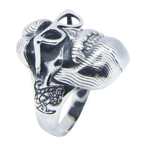 Size 7~13 Glasses Skull Ring 316L Stainless Steel Punk Cool Mens Biker Skull Ring