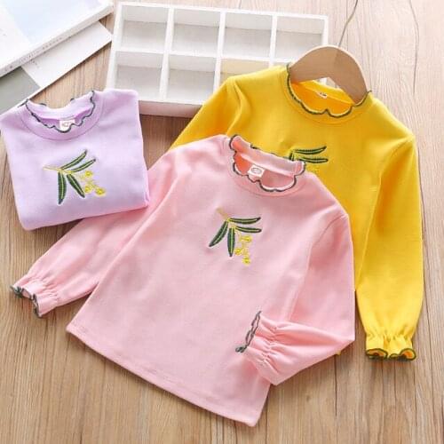 Girls Long Sleeves Shirts Cotton Fashion Embroidered Toddler Baby Tops Wooden Ear Kids Clothing Autumn 2019 Child Shirts Tees