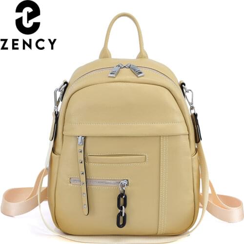 Zency Genuine Leather Fashion New QualityA+ Backpack For Womens Rivet Chain Shoulder Bag Female Commute Cusal School Travel Bags