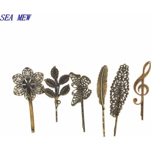 SEA MEW Vintage Hair Clips Antique Bronze Plated Womens Hairgrip Barrettes Setting For Jewelry Making