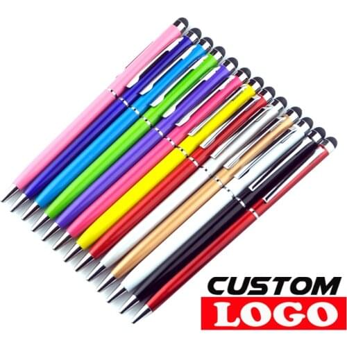 50pcs 13 Colors Mini Metal 2 In 1 Touch Screen Stylus Universal Roller Ballpoint Pen For iPhone iPad Samsung Free Custom Logo