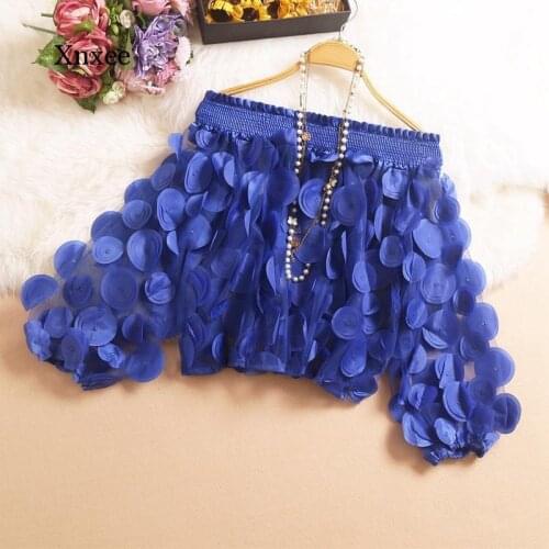 Chiffon Perspective Shirt Streetwear Perspective Three Dimensional Flower Pure Slash Neck Sweet Sexy Ladies Off Shoulder Tops